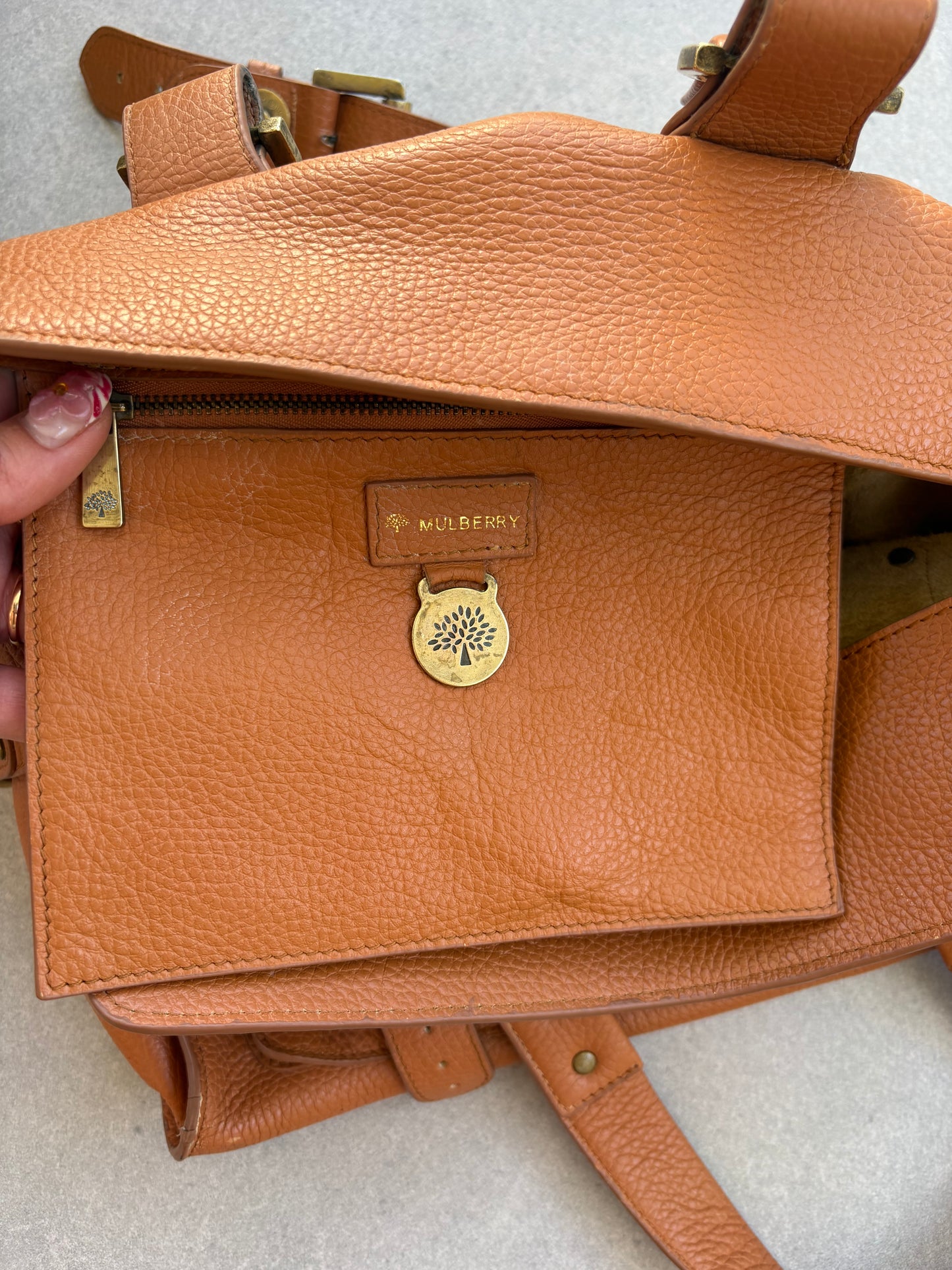 Mulberry Roxanne Tan Grained Leather Satchel Bag