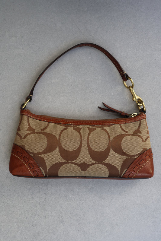 Coach Signature Tan and Brown Shoulder Bag