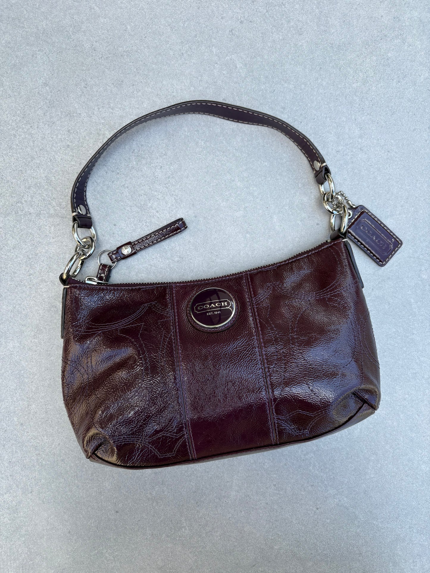 Coach Maroon Patent Leather Two-way Handbag