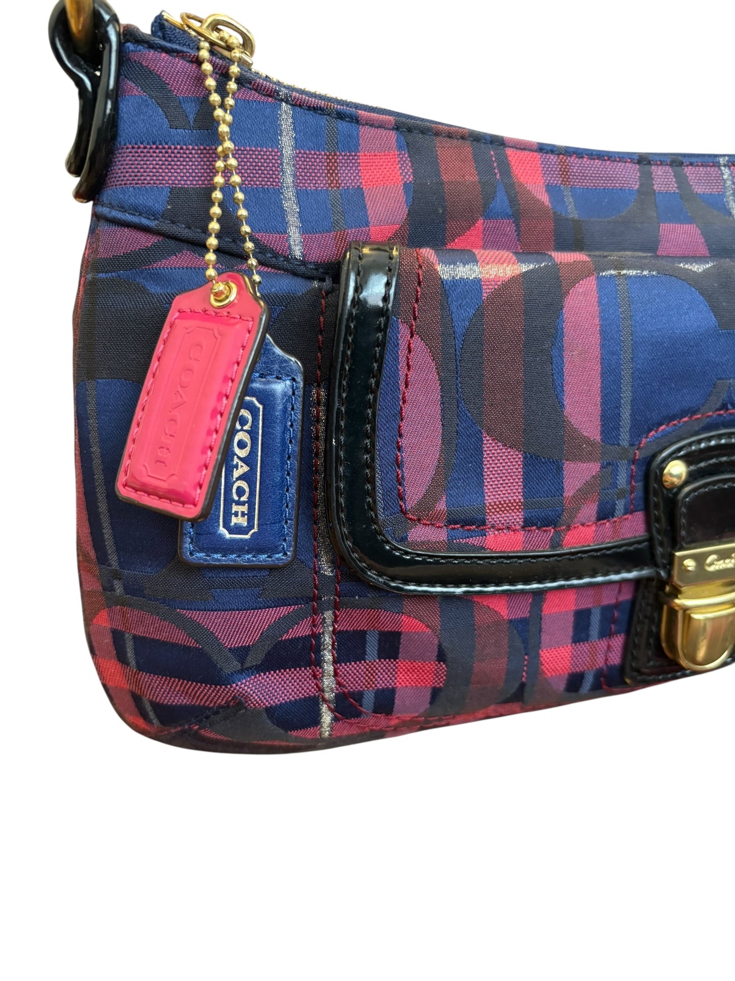 Mini Coach Poppy Berry Tartan Plaid Shoulder Bag