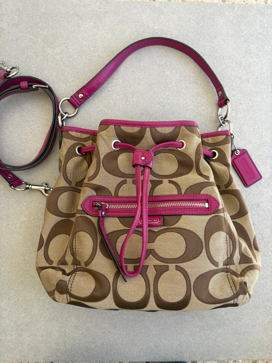 Coach Beige and Pink Monogram Two-way Shoulder Bag