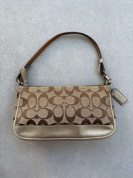 Coach Signature Demi Beige and Silver Shoulder Bag