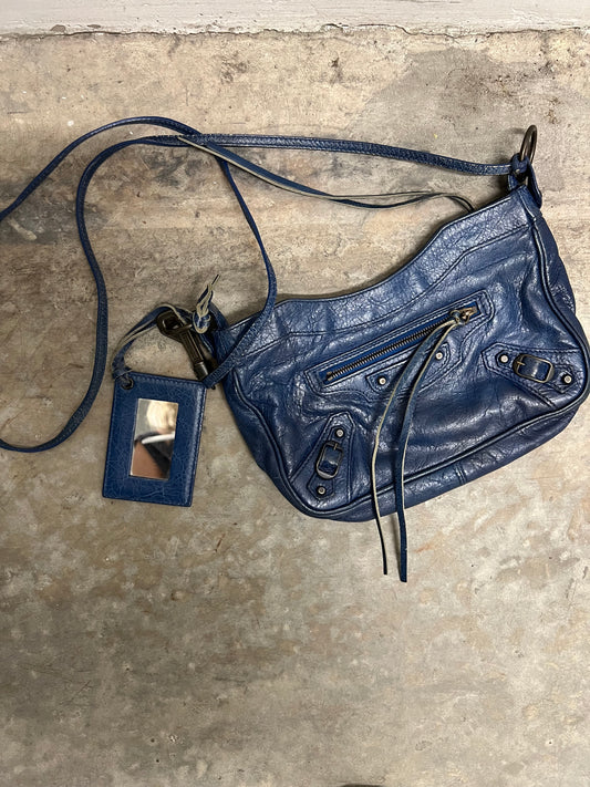 2000s Balenciaga Navy Leather City Hip Crossbody Bag