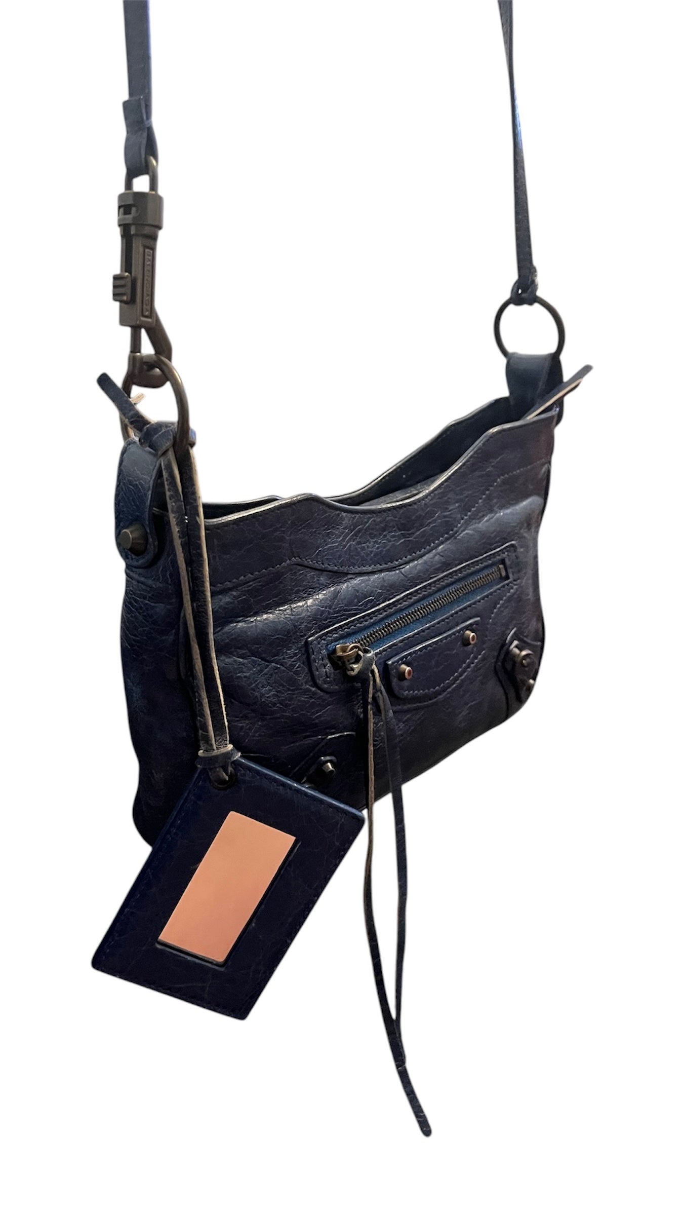2000s Balenciaga Navy Leather City Hip Crossbody Bag