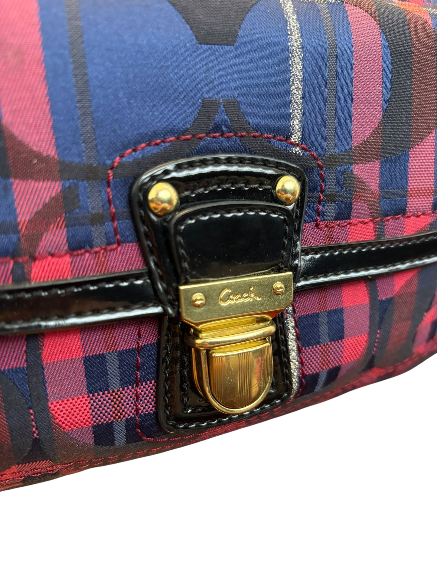 Mini Coach Poppy Berry Tartan Plaid Shoulder Bag