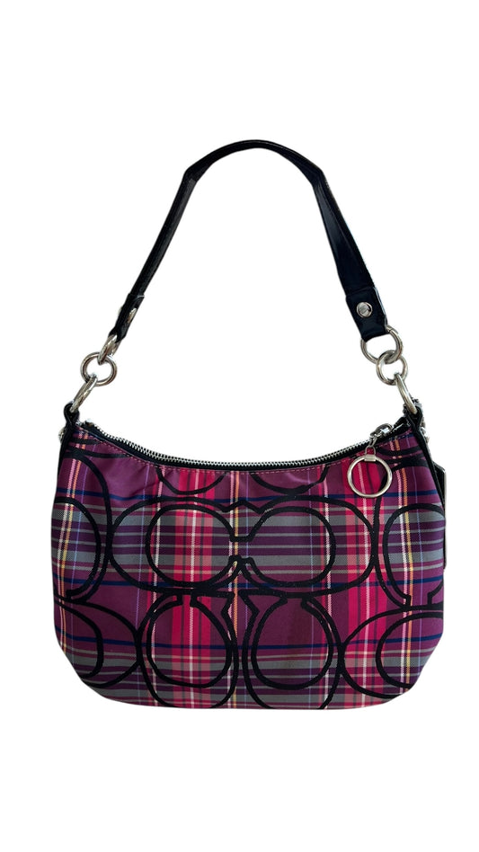 Mini Coach Poppy Berry Tartan Plaid Shoulder Bag