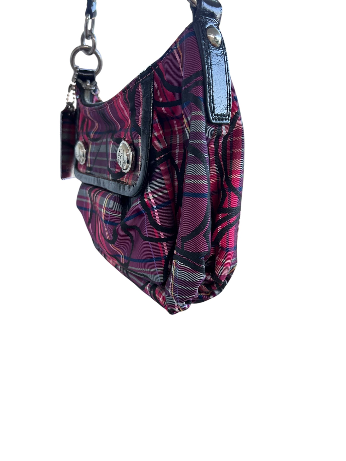 Mini Coach Poppy Berry Tartan Plaid Shoulder Bag