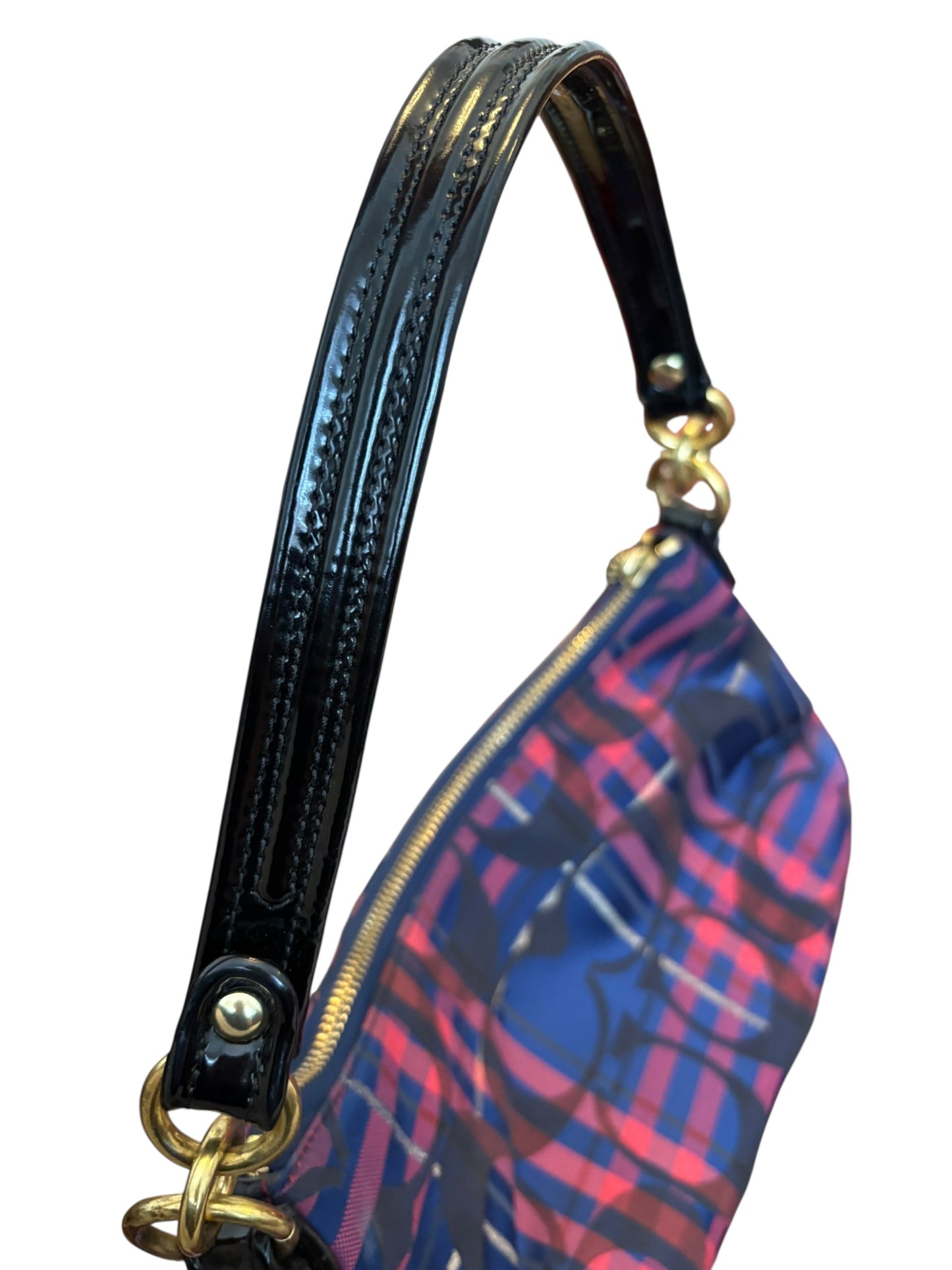 Mini Coach Poppy Berry Tartan Plaid Shoulder Bag