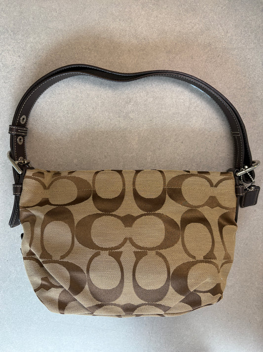 Coach Monogram East West Brown and Beige Shoulder Bag