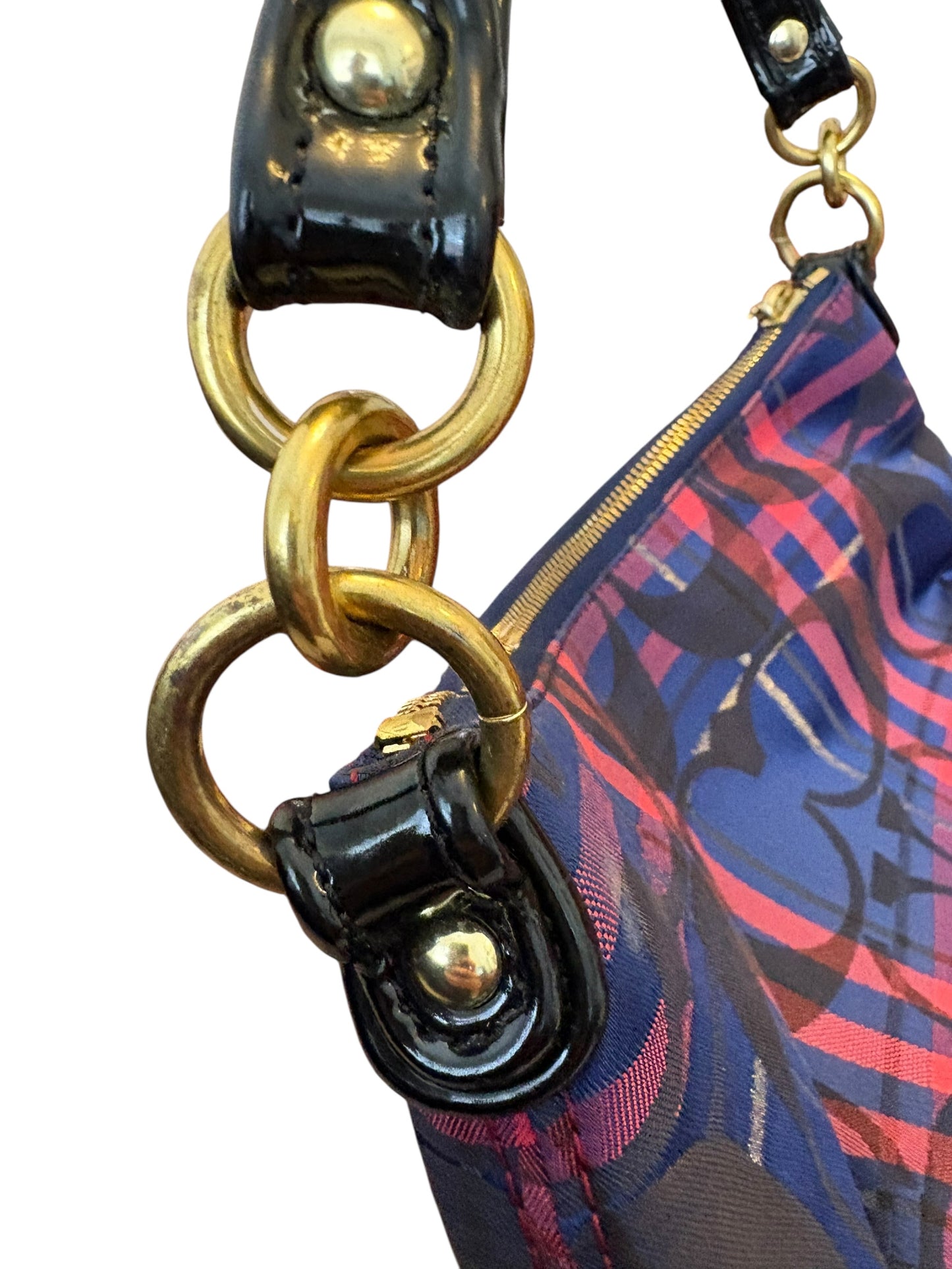 Mini Coach Poppy Berry Tartan Plaid Shoulder Bag