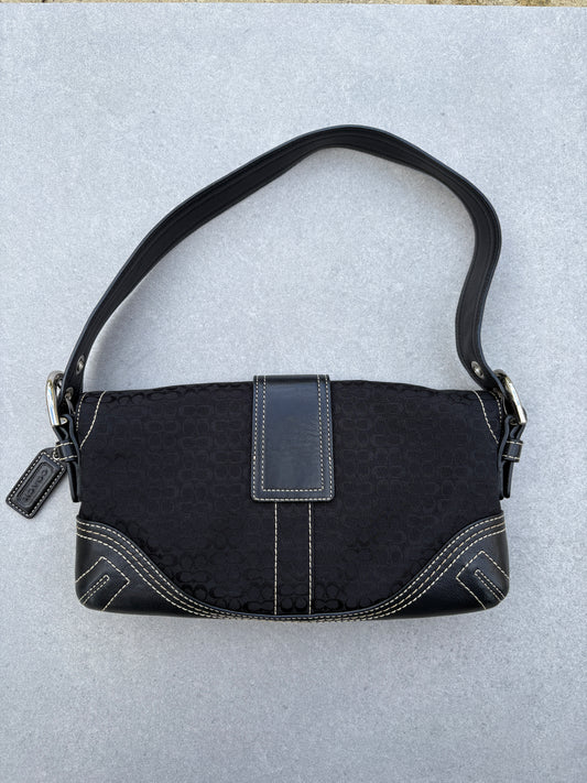 Coach Soho Black Signature Monogram Shoulder Bag
