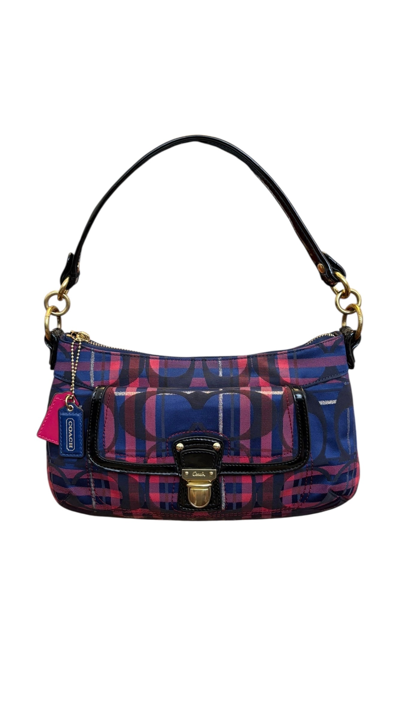 Mini Coach Poppy Berry Tartan Plaid Shoulder Bag