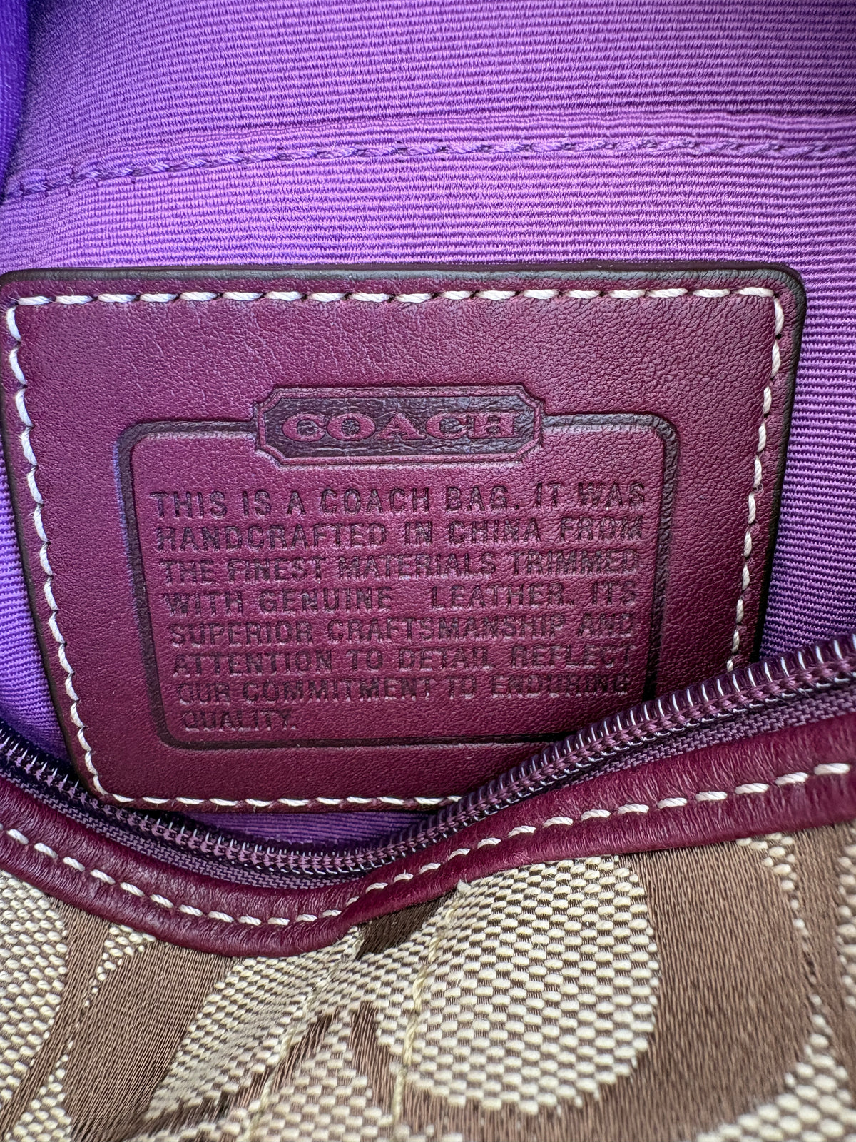 Coach Brown Monogram Signature Pouch with Purple Tag