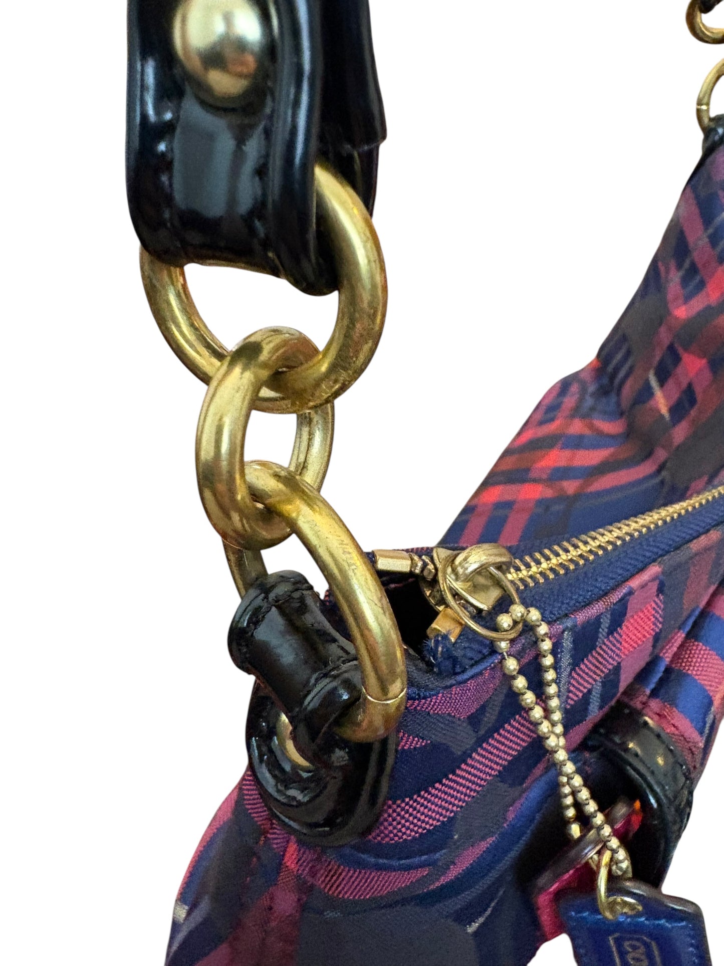 Mini Coach Poppy Berry Tartan Plaid Shoulder Bag