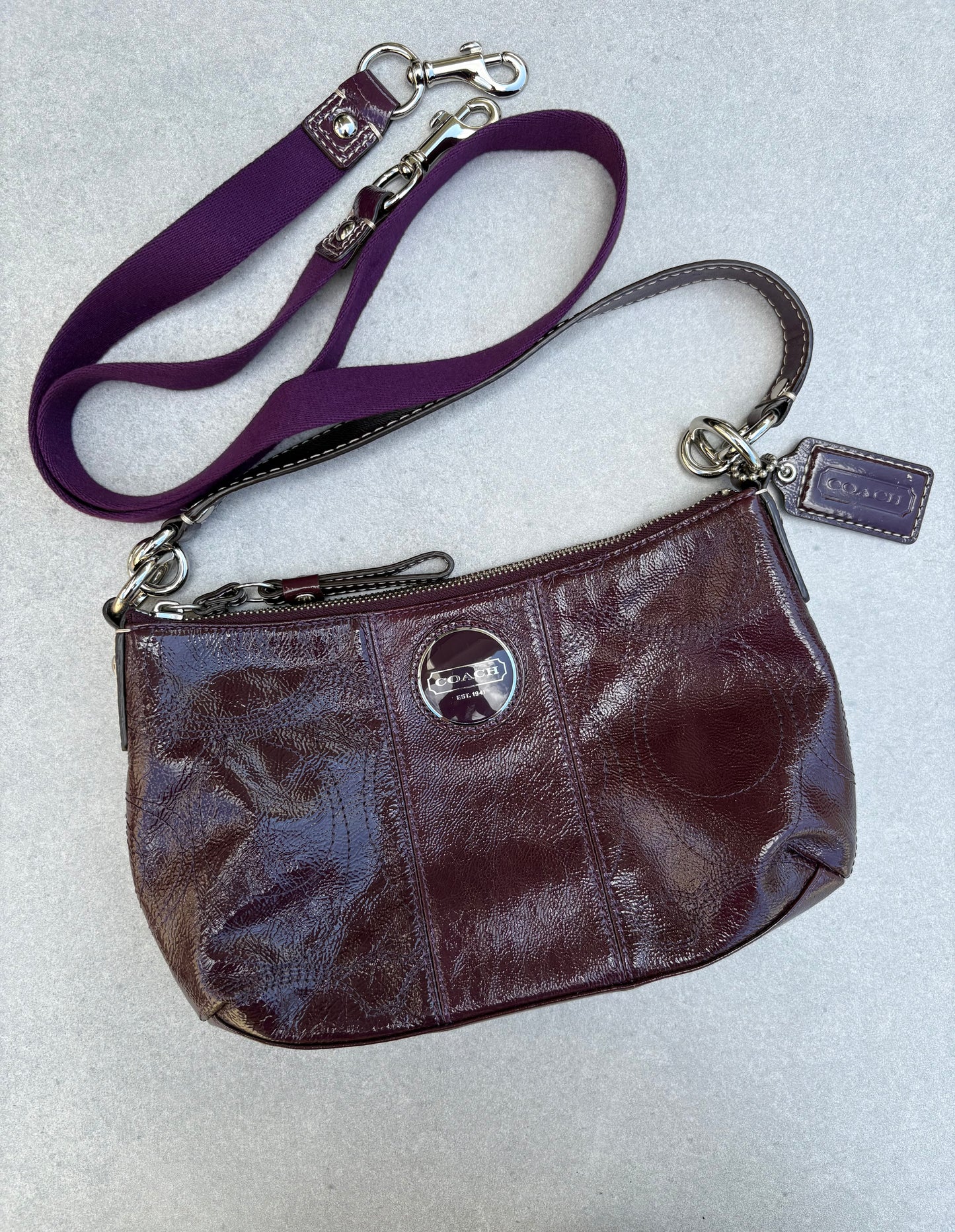 Coach Maroon Patent Leather Two-way Handbag