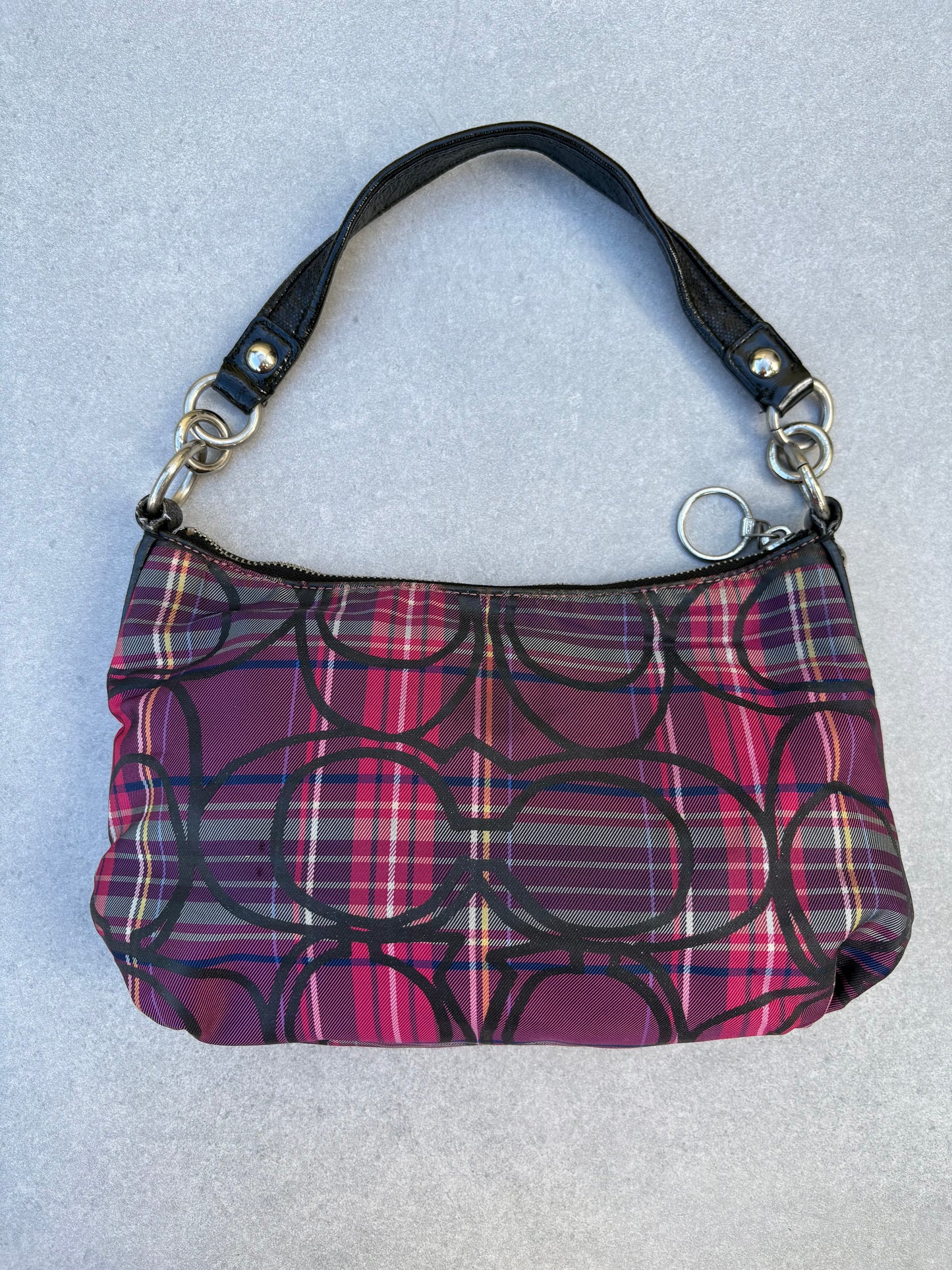 Coach Poppy Berry Tartan Plaid Shoulder Bag Two Way