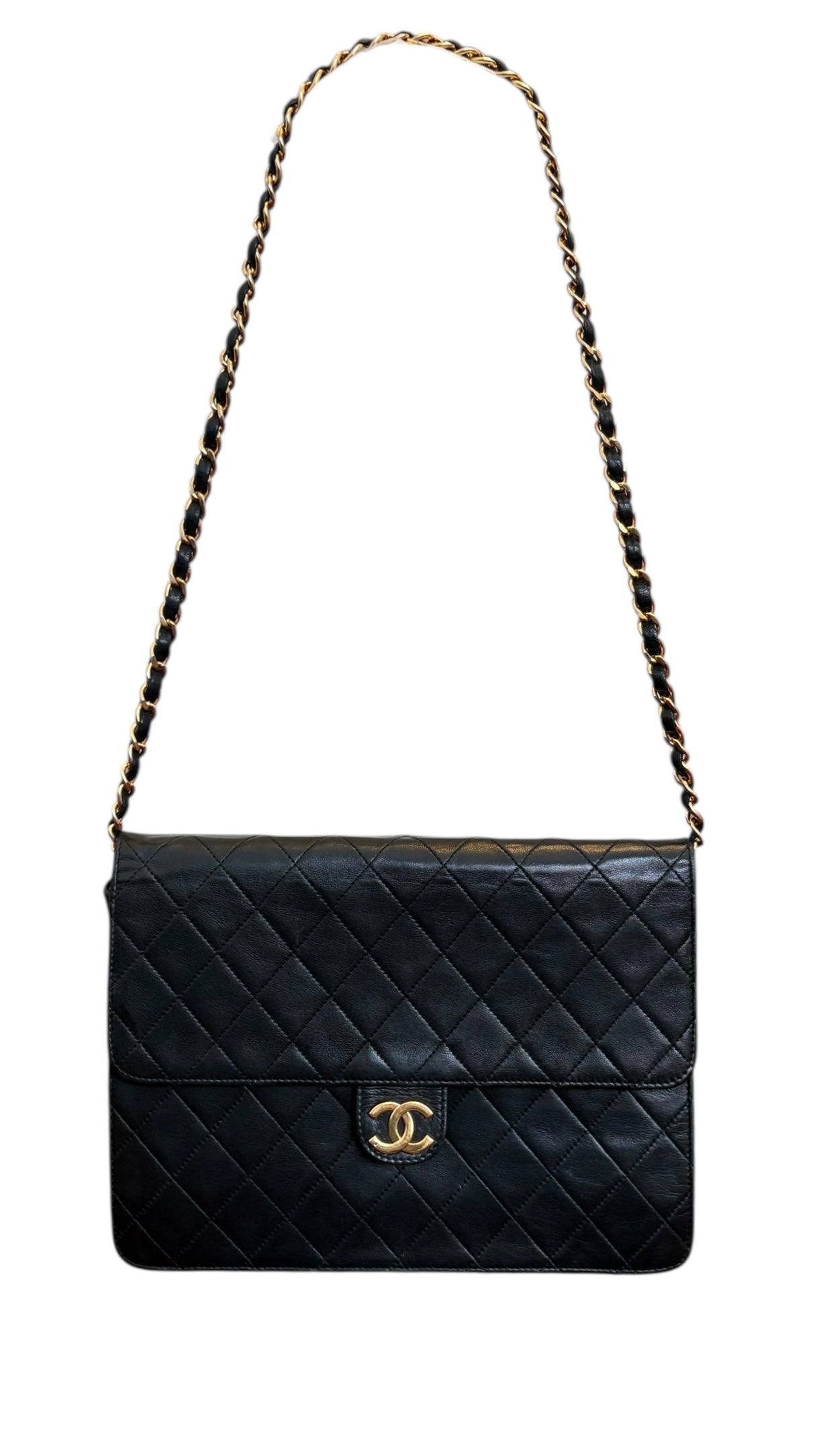 Chanel Classic Vintage Flap Black Lambskin Leather Shoulder Bag