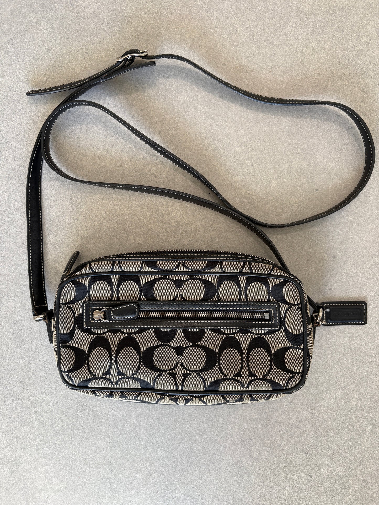 Coach Black and Grey Canvas Signature Crossbody Bag