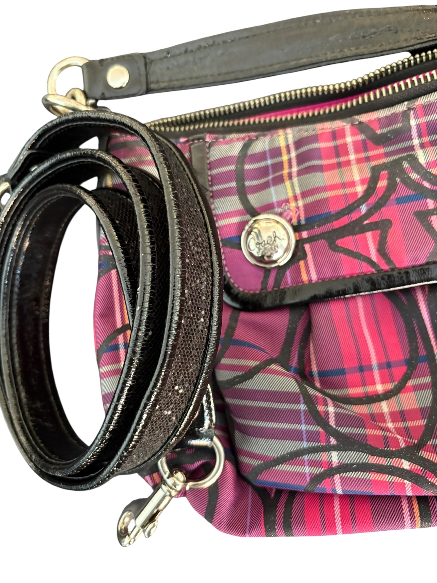 Coach Poppy Berry Tartan Plaid Shoulder Bag Two Way