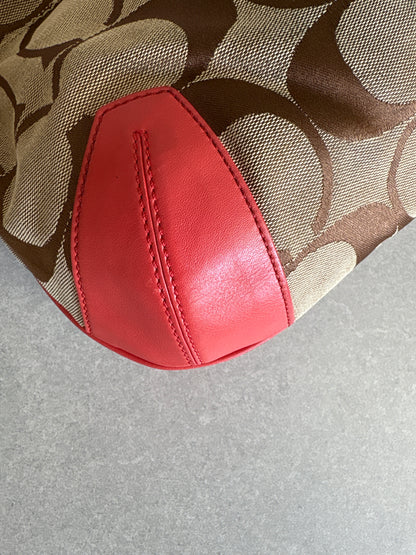 Coach Beige Monogram with Orange Trim Shoulder Bag