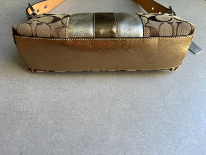 Coach East West Baguette Monogram Gold and Silver Shoulder Bag