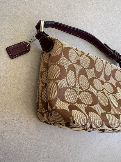 Coach Brown Monogram Signature Pouch with Purple Tag