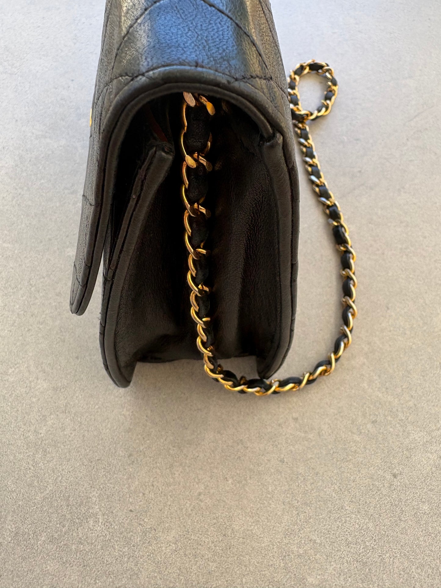 Chanel Classic Vintage Flap Black Lambskin Leather Shoulder Bag