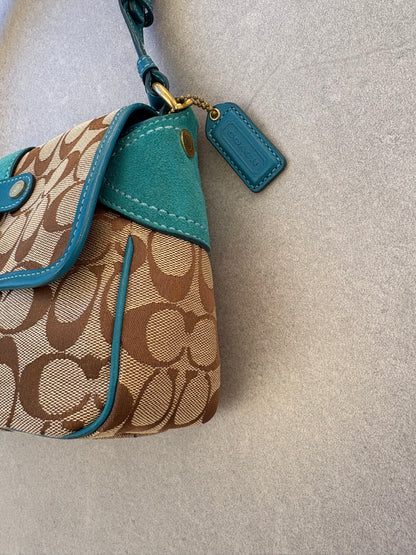 Coach Blue Suede Monogram Shoulder Bag