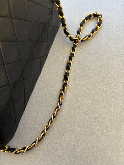 Chanel Classic Vintage Flap Black Lambskin Leather Shoulder Bag