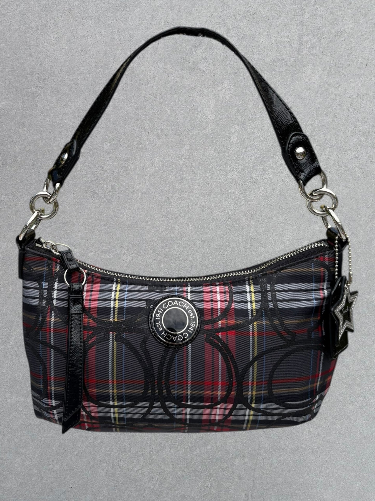 Coach Tartan Two-Way Handbag with Star Charm