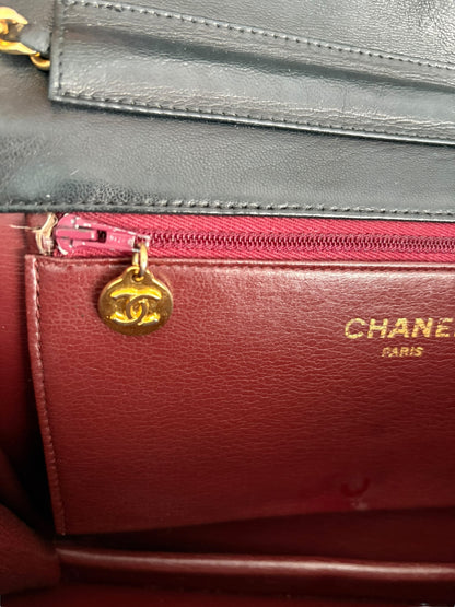Chanel Classic Vintage Flap Black Lambskin Leather Shoulder Bag