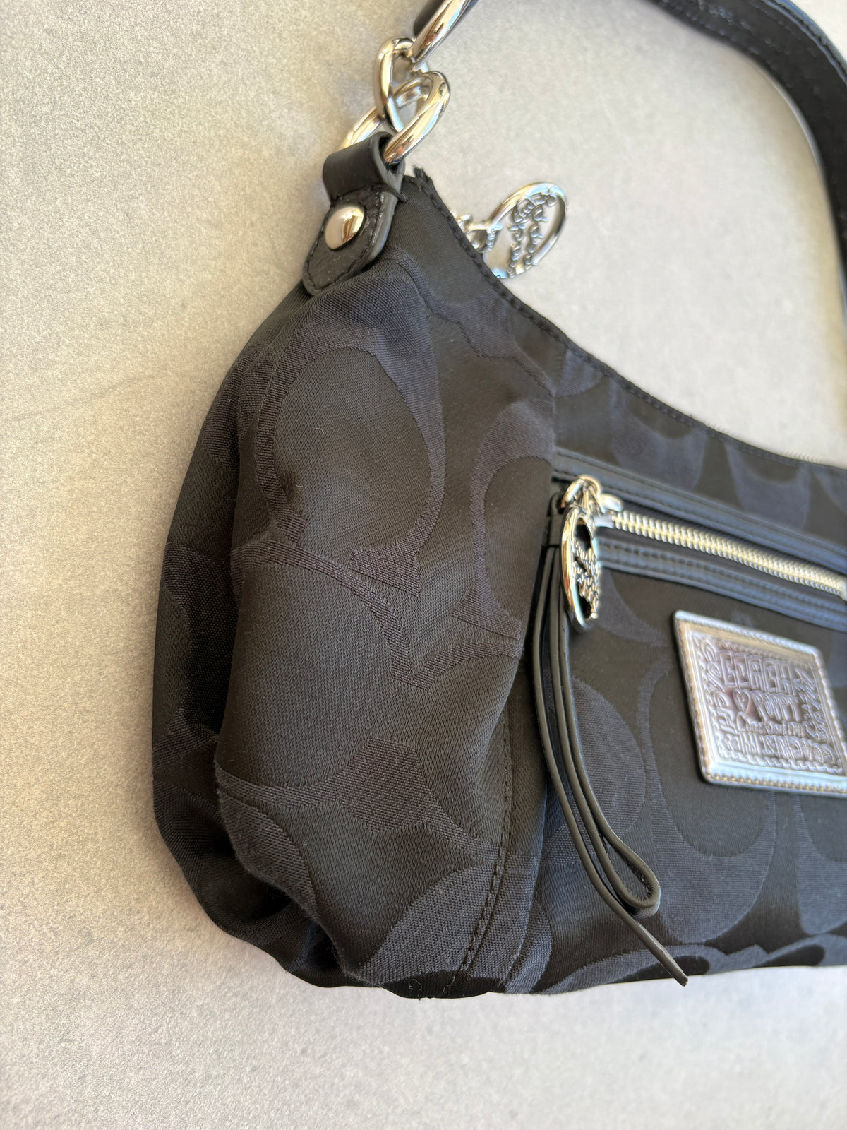 Coach Poppy Black Monogram Shoulder Bag