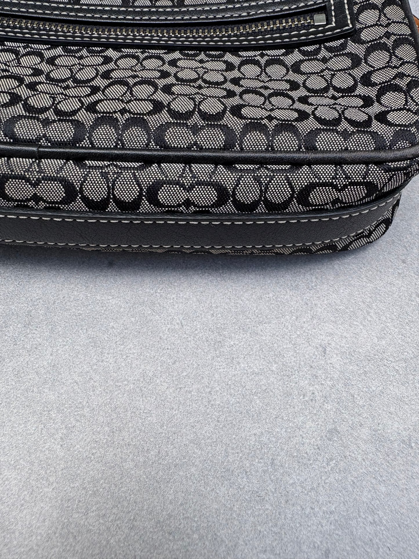 Coach Black and Grey Canvas Signature Crossbody Bag