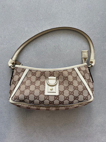 Gucci Abbey Canvas Pochette with White Trim and D-Ring