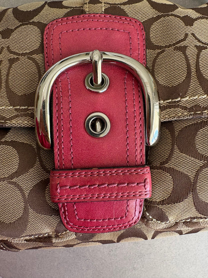 Coach Soho Signature Monogram with Pink Leather Shoulder Bag