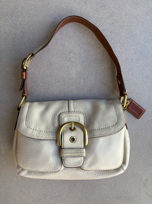 Coach Soho Legacy Cream and Brown Leather Shoulder Bag