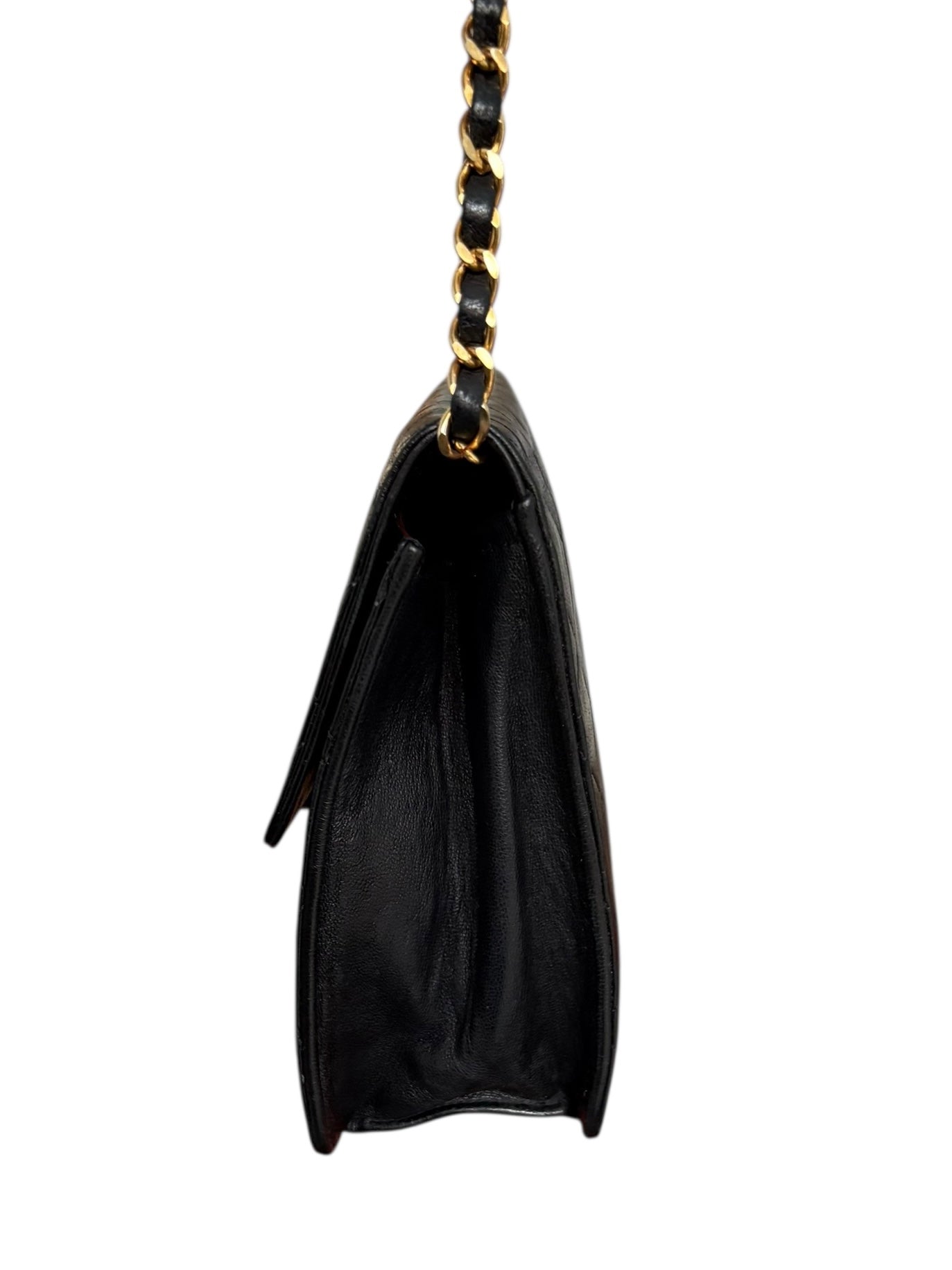 Chanel Classic Vintage Flap Black Lambskin Leather Shoulder Bag