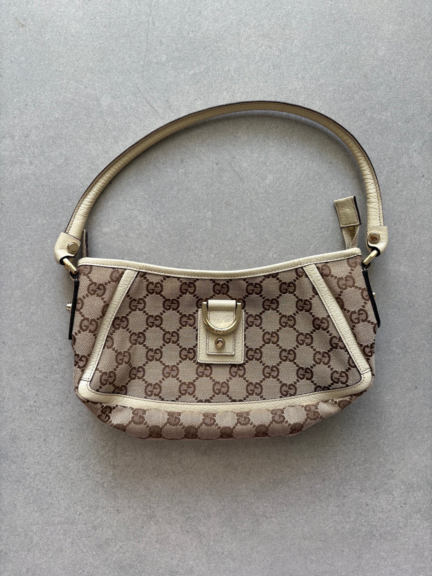 Gucci Abbey Canvas Pochette with White Trim and D-Ring