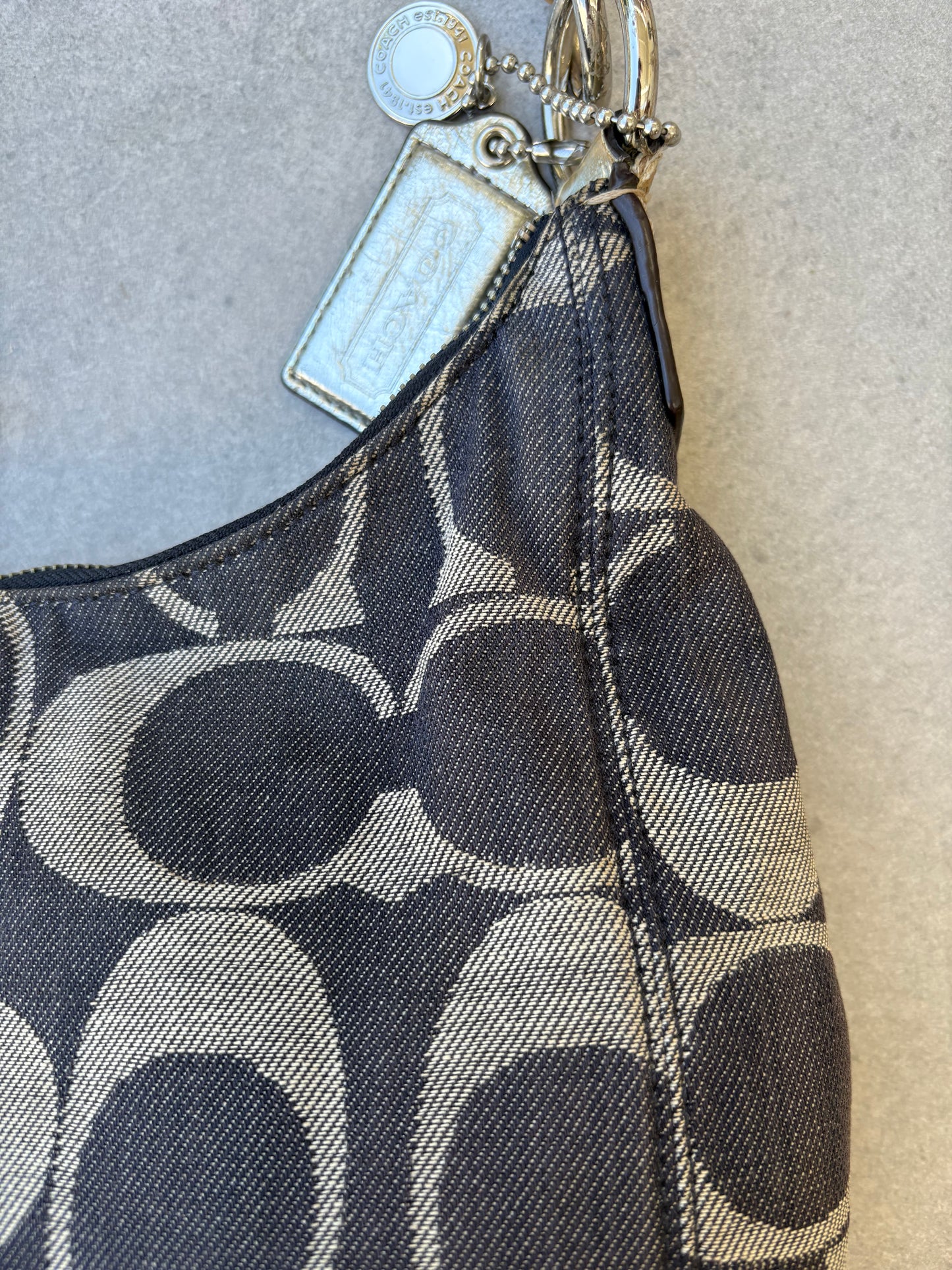 Coach Signature Denim Navy/Silver Shoulder Bag
