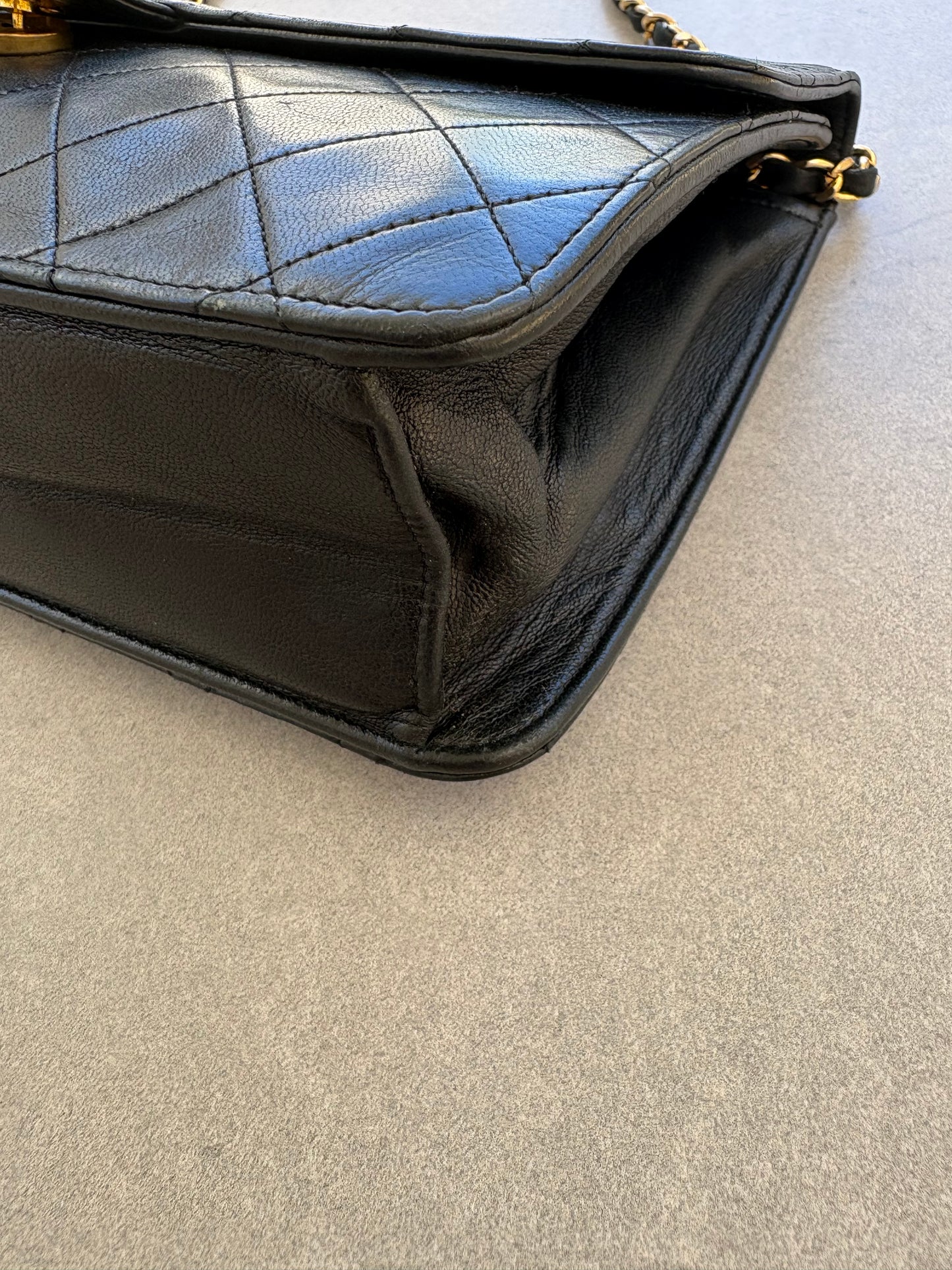 Chanel Classic Vintage Flap Black Lambskin Leather Shoulder Bag