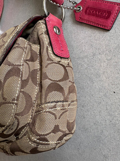 Coach Soho Signature Monogram with Pink Leather Shoulder Bag