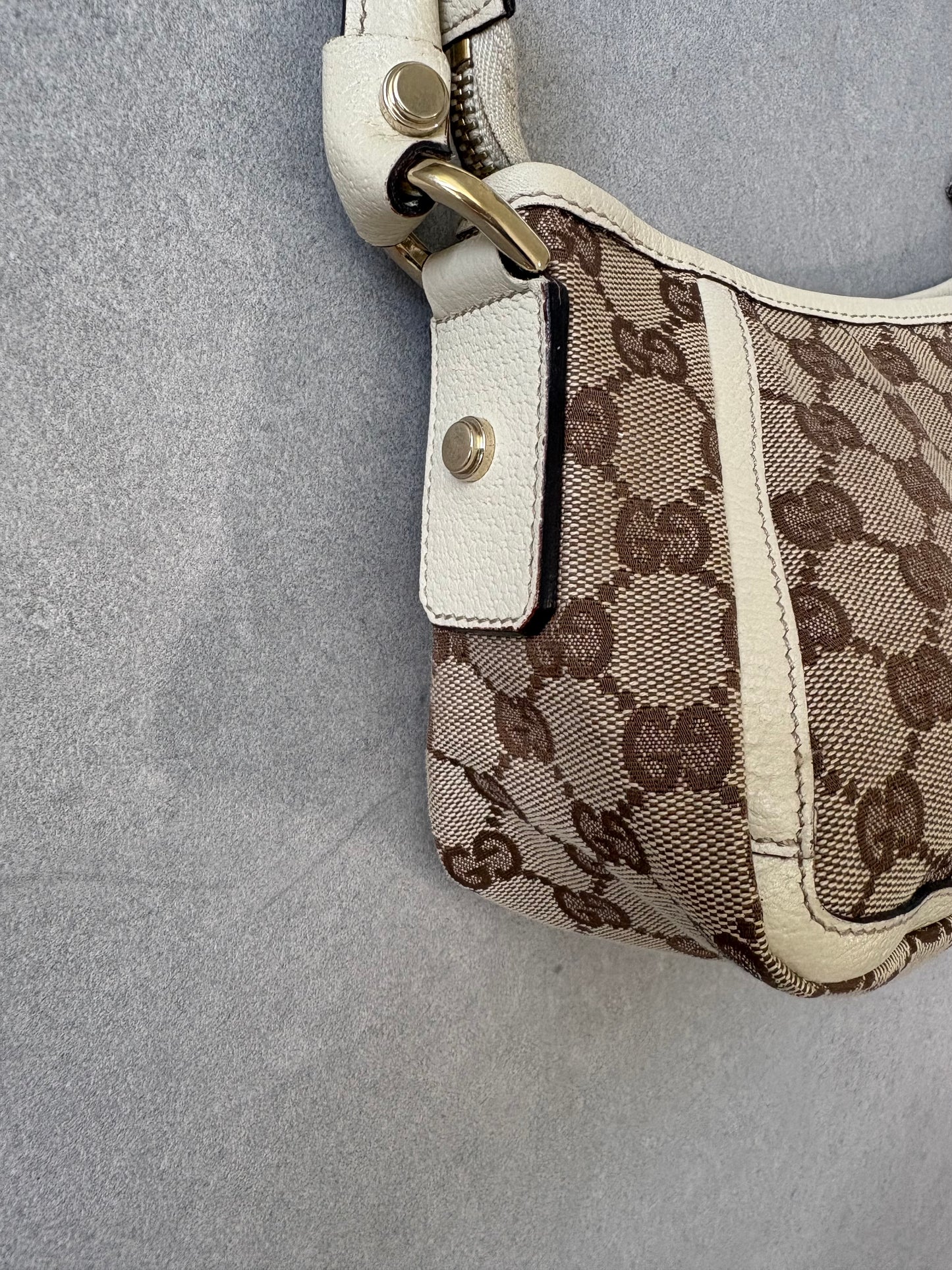 Gucci Abbey Canvas Pochette with White Trim and D-Ring