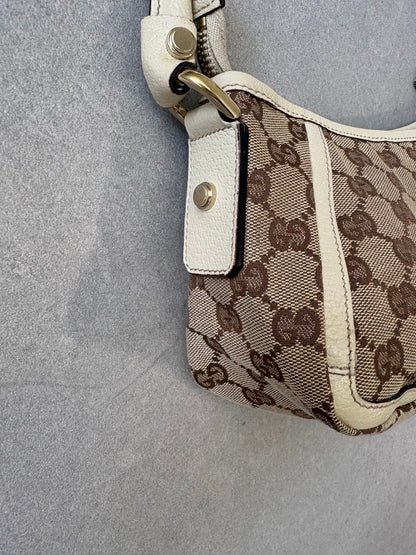 Gucci Abbey Canvas Pochette with White Trim and D-Ring