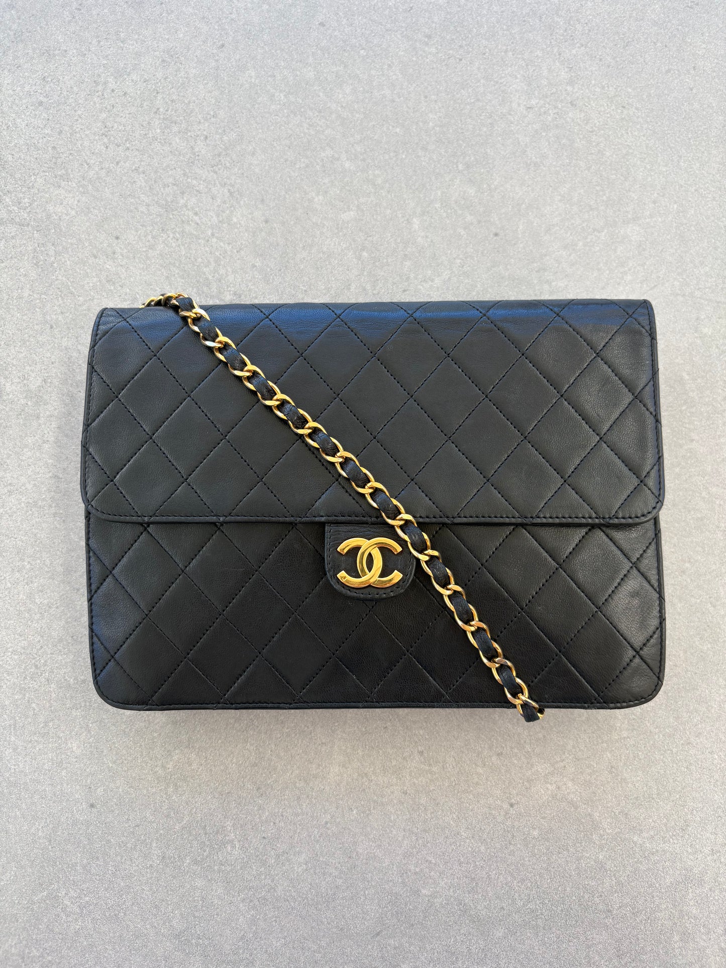 Chanel Classic Vintage Flap Black Lambskin Leather Shoulder Bag