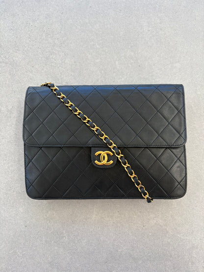 Chanel Classic Vintage Flap Black Lambskin Leather Shoulder Bag