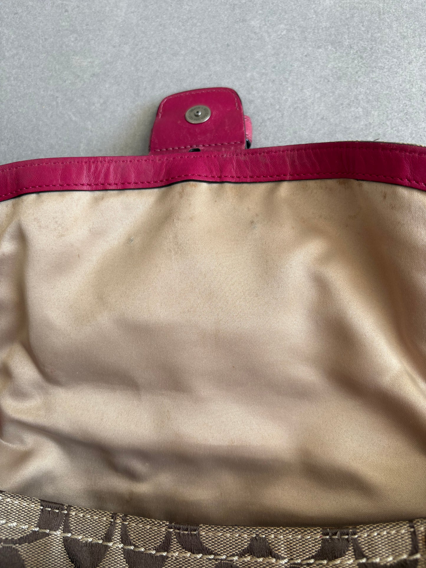 Coach Soho Signature Monogram with Pink Leather Shoulder Bag