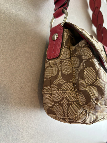 Coach Soho Signature Monogram with Pink Leather Shoulder Bag