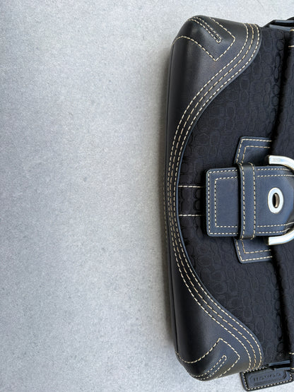 Coach Soho Black Signature Monogram Shoulder Bag