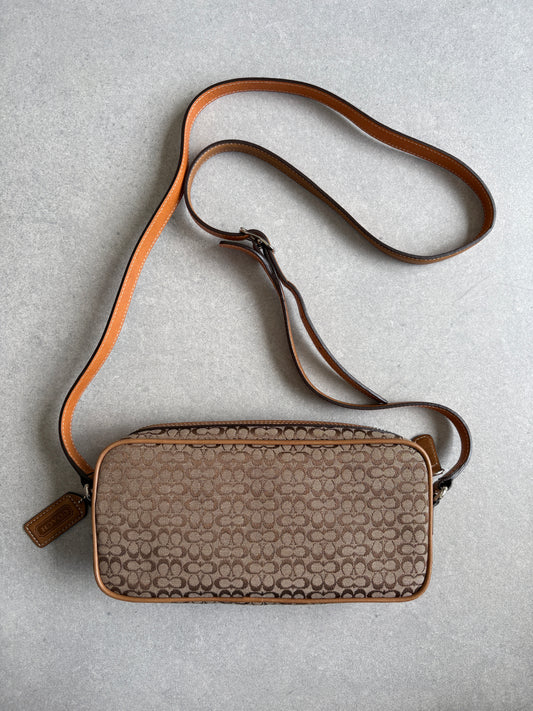 Coach Brown Canvas Signature Monogram Crossbody Bag