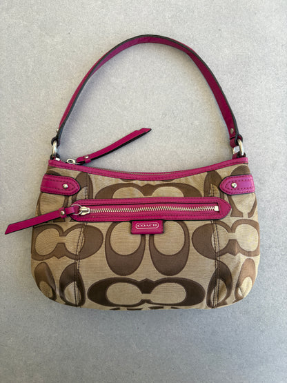 Coach Poppy Beige and Pink Monogram Shoulder Bag